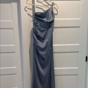 Azazie One Shoulder Ruched Blue Gown for Prom